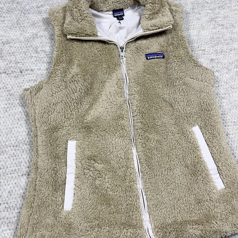 Patagonia Vest Women Medium Tan Full‎ Zip Sweater Deep Pile Fleece Los Gatos